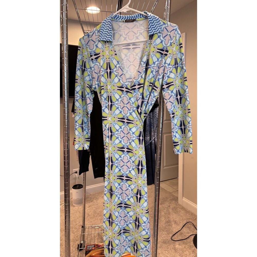 J McLaughlin Lila Pinwheel Ocean breeze/Aqua Dress Wrap Dress Small (MSRP $225)
